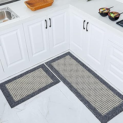 COSY HOMEER 48x18 Inch/28X18 Inch Kitchen Rug Mats Made of 100% Polypropylene 2 Pieces Soft Kitchen Mat Specialized in Anti Slippery and Machine Washable,Black Cover