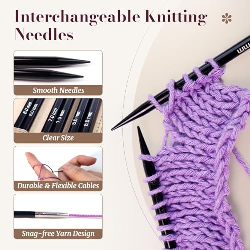 Image of Yarniss 15 Pairs Circular Knitting Needle Combo, 4.5-Inch Round Knitting Needle 3.0~8.0mm, 2.16-Inch Shorties Needles US Size 2.5-10, Interchangeable Aluminum Cable Needles with Case