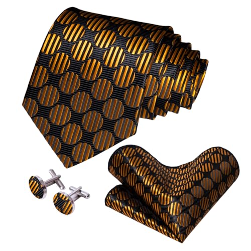 Image of 5PCS Mens Silk Tie, Pocket Square, Cufflinks, Drilled Tie Ring and Lapel Pin Set for Wedding Groom Party