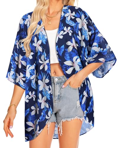Image of Women Kimono Cardigans Casual Summer Tops Cover up Open Front Floral Print Resort Wear 2026