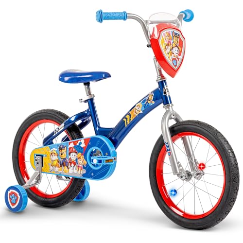 Huffy Paw Patrol 16 Inch Kids Bike with Training Wheels LED Spoke Lights Bicycle for Kids Age 4-6 Max Weight 60lbs Blue Steel Frame Custom Paw Patrol Features