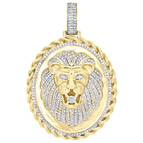 10K Yellow Gold Diamond Lion Head Oval Rope Frame Border