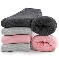 inaWarm Thermosocken Damen Winter 6 Paar, Frottee Baumwollsocken, Dicke Warme Crew Socken für Zuhause & Outdoor, 35-38 39-42, Einfarbig & Gestreift