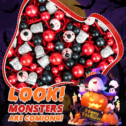 Image of Halloween Edible Sprinkles,Red Black Silver Eyeball Sugar Sprinkle Mix