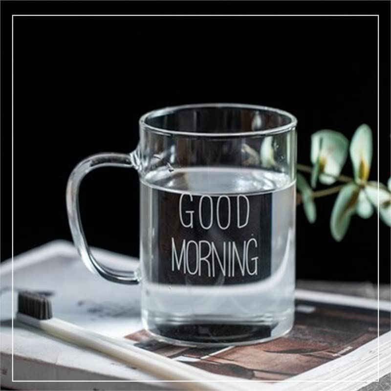 2 Adet Cam Kupa Kulplu Bardak Büyük Boy Good Morning Borosilikat Isıya Dayanıklı Cam Kupa 450 ml