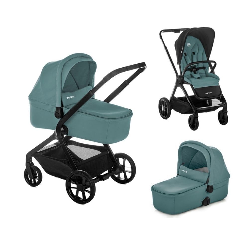 Be Cool Kombo, Cochecito Bebé 2 Piezas con Capazo Rígido Elevable y Silla de Paseo Reversible, Plegado con una Mano, Desde el Nacimiento hasta 22 kg, Azul