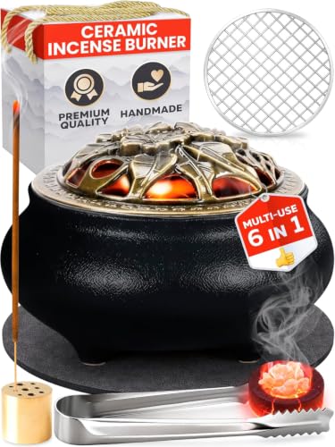 Resin Incense Burner Bowl Set for Charcoal Frankincense & Resin Heat-Resistant Censer Incense Holder for Cones & Sticks with Clean Ash Catcher for Home Fragrance Relaxation & Traditional Use