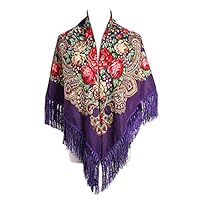 Gudessly Women's Traditional Scarf Wrap Tassel Fringes Neck Head Shawl Retro Scarf Floral Poncho Printing Square Cape 50inch
