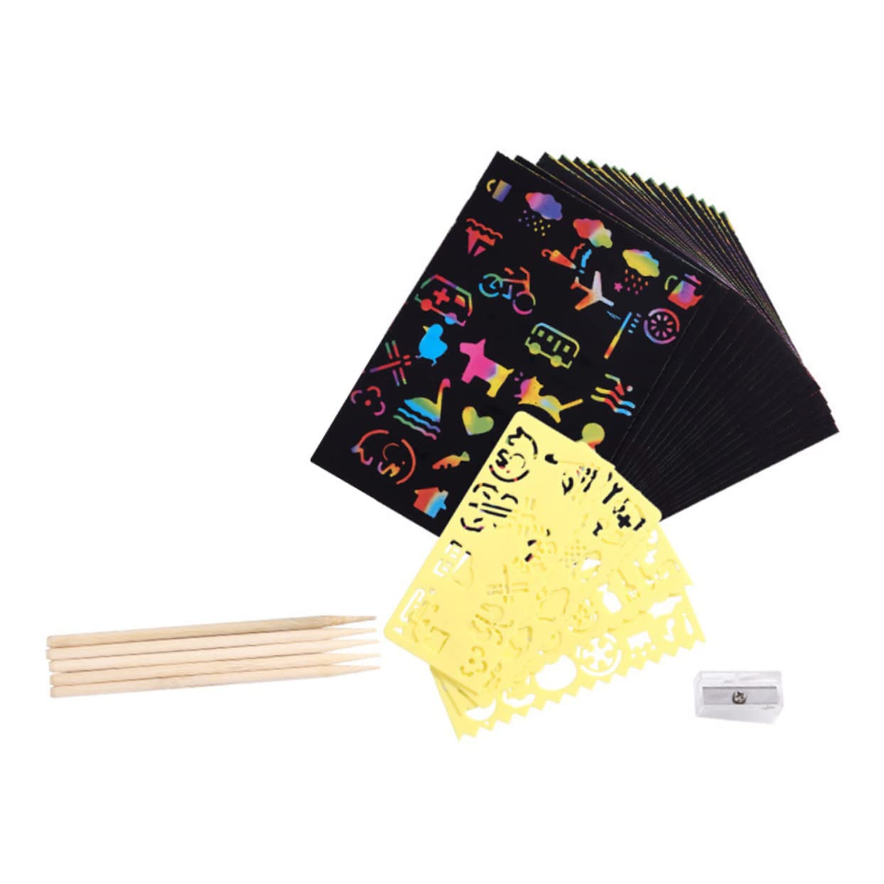 Yardwe Craft Set for Boys and Girls Sheets Stencils Bamboo Pens Promotes Creativity Learning