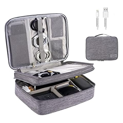 Electronics Organizer, OrgaWise Electronic Accessories Bag Travel Cable Organizer Three-Layer for iPad Mini, Kindle, Hard Drives, Cables, Chargers (Three-Layer-Grey) Cover