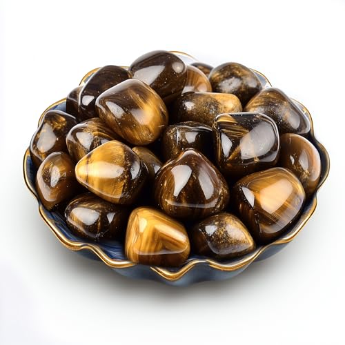 Image of Polished Stone Set Tigers Eye Crystals, 0.8 inch Handpicked Tumbled Gemstones Rocks, Pebbles for Reiki, Chakra, Healing, Home Decor