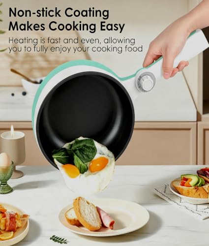 Image of Audecook Electric Hot Pot Mini Electric Skillet Adjustable Power Nonstick | Portable Cooking Pot Multi Ramen Cooker for Noodles, Soup, Steak, Eggs, Oatmeal, Home, Office, Dorm Room, and Travel