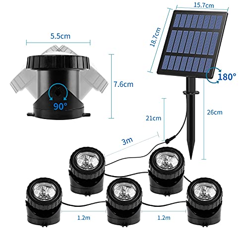 T-Sun Solar Pond Lights, 5 Headlamp Rgb Led Spotlights Color Changing Submersible Fountain Lights, Underwater Solar Fish Tank Light Adjustable Lighting Angle For Garden Fountain, Pond, Pool Decoration #TOP2