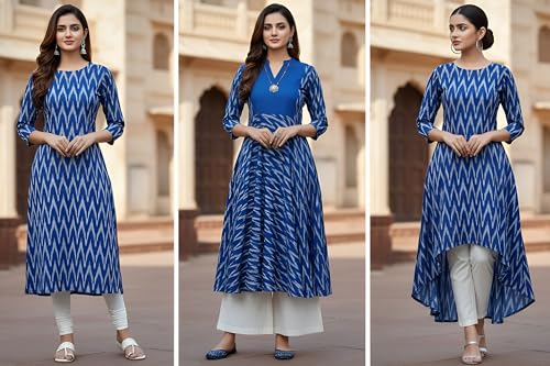 Image of Cotton Pochampally ikat unstitched blouse, Kurthi, long frock fabric material for women (1 meter, 2 meters & 3 meters)