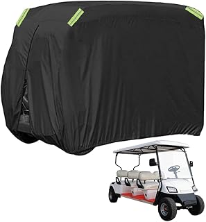 XhuangTech Golf Cart Cover 6 Passenger, 210D Oxford Waterproof Windproof Sunproof Cart Covers Universal Fit for E-ZGO/C-lub Car/Y-amaha Golf Carts with Reflective Strips, Storage Bag & Zipper Doors