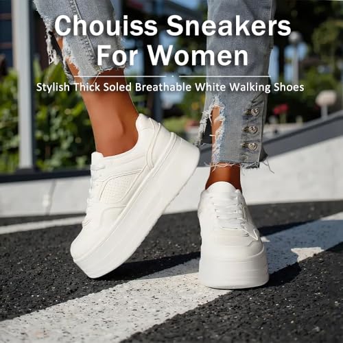 Sneakers for Women,Stylish Thick Soled Breathable White Walking Shoes, Non Slip, Lightweight, Comfortable, Soft Sole3