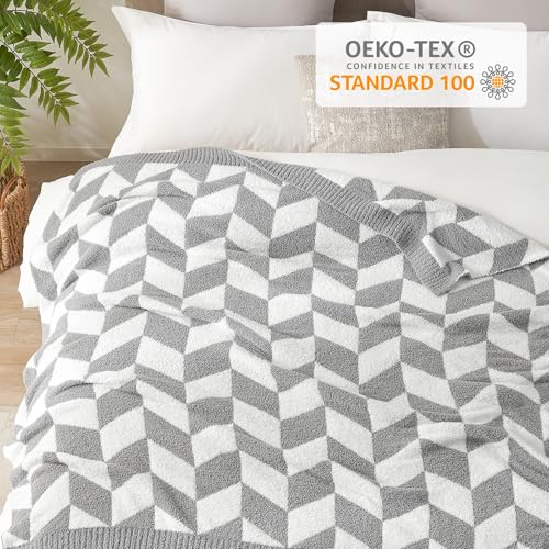 Image of Snuggle Sac Chevron Throw Blanket for Couch, Reversible Super Soft Warm Blankets Cozy Knit Fuzzy Plush Lightweight Throws for Sofa, Bed, Camping,Grey,50x60 inches