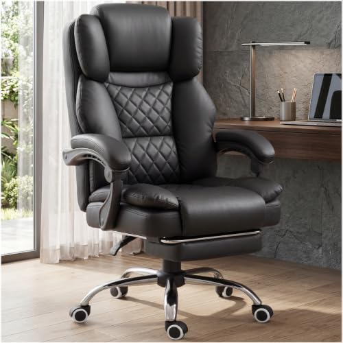 Image of GTPLAYER Executive Office Chair Big and Tall Leather Gaming Chair with Pocket Spring Cushion & Ergonomic Lumbar Support for Lower Back Pain Relief, Comfy Desk Chair with Footrest, Matte-Black