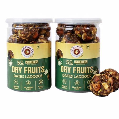 Fore Noon Dry Fruits Protein Dates Laddu | 5g Protein Each | Sugar-Free & Gluten-Free | Handmade with Khajur, Nuts & Berries | Rich in Protein, Fibre & Antioxidants | Boosts Immunity & Energy | Perfect Family Snack Box | Pack of 2 (450 GM)