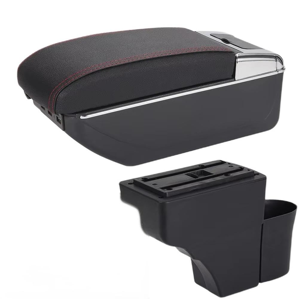 For Nissan Note Car Armrest Box Retrofit Parts Storage Box Ashtray Interior Parts(A1 Black red 7USB)