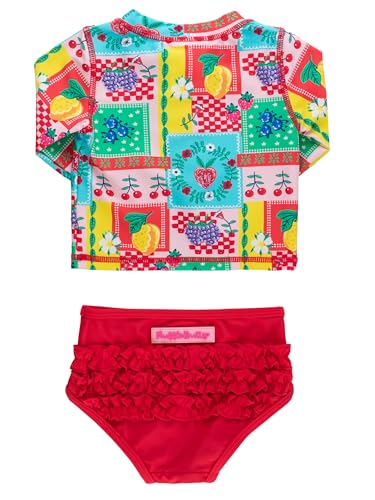 Image of RuffleButts Baby /Toddler Girls Long Sleeve Rash Guard 2 Piece Swimsuit Set w /UPF 50+ Sun Protection with Zipper