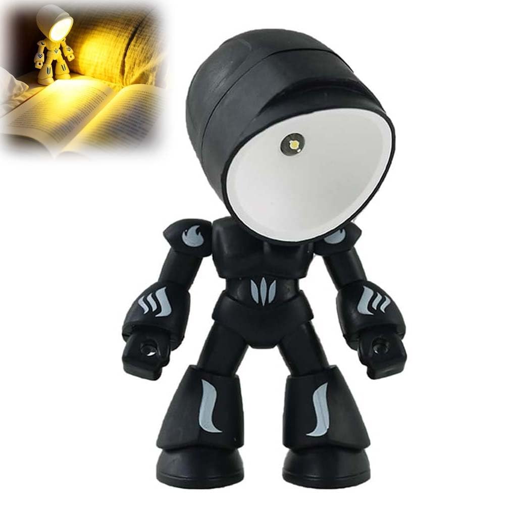 Mini Creative Robot Table Lamp, Unique Robotic Night Light, Funny Shine Figurine, LED Cartoon Cute Robot Light, Posable Body Bot Home Decor, Cute Deck Display Mini Night Light for Home Office (Black)