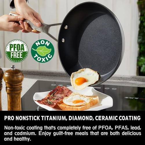 MsMk 10 Inch Frying Pan Nonstick with Lid, Induction Fry Pan with Lid, Titanium and Diamond Non Stick Coating From USA, for Induction, Ceramic and Gas Cooktops, Oven Safe 10 Inch Skillet Nonstick - Thumbnail 3