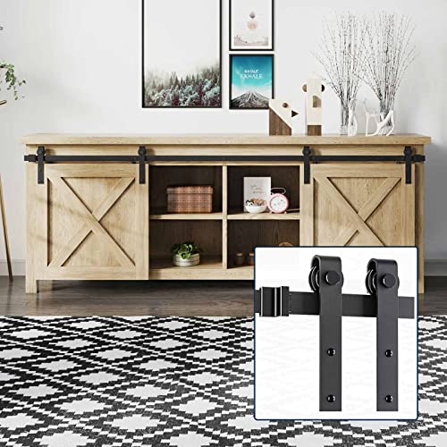 EaseLife 6 FT Cabinet Mini Sliding Double Barn Door Hardware Track Kit,Easy Install,Slide Smoothly Quietly,Apply for Storage Window TV Stand and Other Shielding (No Cabinet)