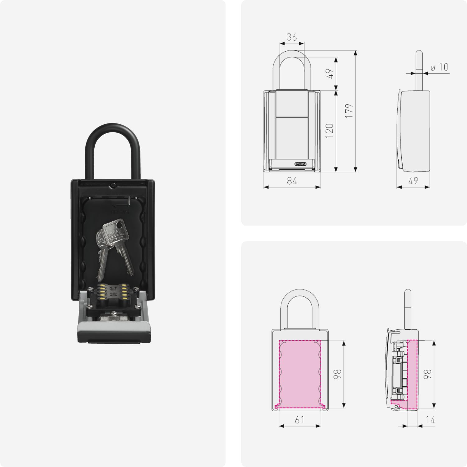 ABUS KeyGarage 777 - Boîte à clés avec anse pour la fixation - avec code de touche - pour clés ou petits objets de valeur - noir-argenté
