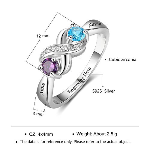 925 Sterling Silver Personalized Infinity Mothers Rings with 2 Round Simulated Birthstones Custom Engraved Engagement Promise Rings for Women3
