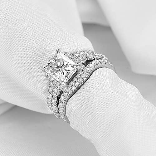 DovEggs 14K Gold QUALITY Silver Moissanite Engagement Rings for Women Center 3ct 7X9mm G-H-I Color Radiant Cut Moissanite Hidden Halo Engagement Ring Curved Enhancer Guard Wedding Ring4