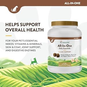 NaturVet All in One Dog Supplement for Joint Support Digestion Skin Coat Care–Dog Multivitamins with Minerals Omega 3 6 9–Wheat Free Vitamins for Dogs–240 Soft Chews