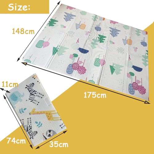Foldable Baby Play Mat, Large Thick Foam Playmat Double-Sided, Waterproof, Non-Slip, 175x148cm, Reversible Floor Mats for Children, Toddlers & Babies, Playpen Mat f Outdoor & Indoor
