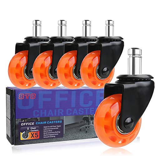 8T8 Upgrade Chair Caster Wheels 2'', Smooth And Quiet Rolling, Heavy Duty Replacement Office Computer Desk Chair Casters, Safe For Hardwood Tile Carpet Floors,No Chair Mat Needed(Orange, Set Of 5) #TOP2