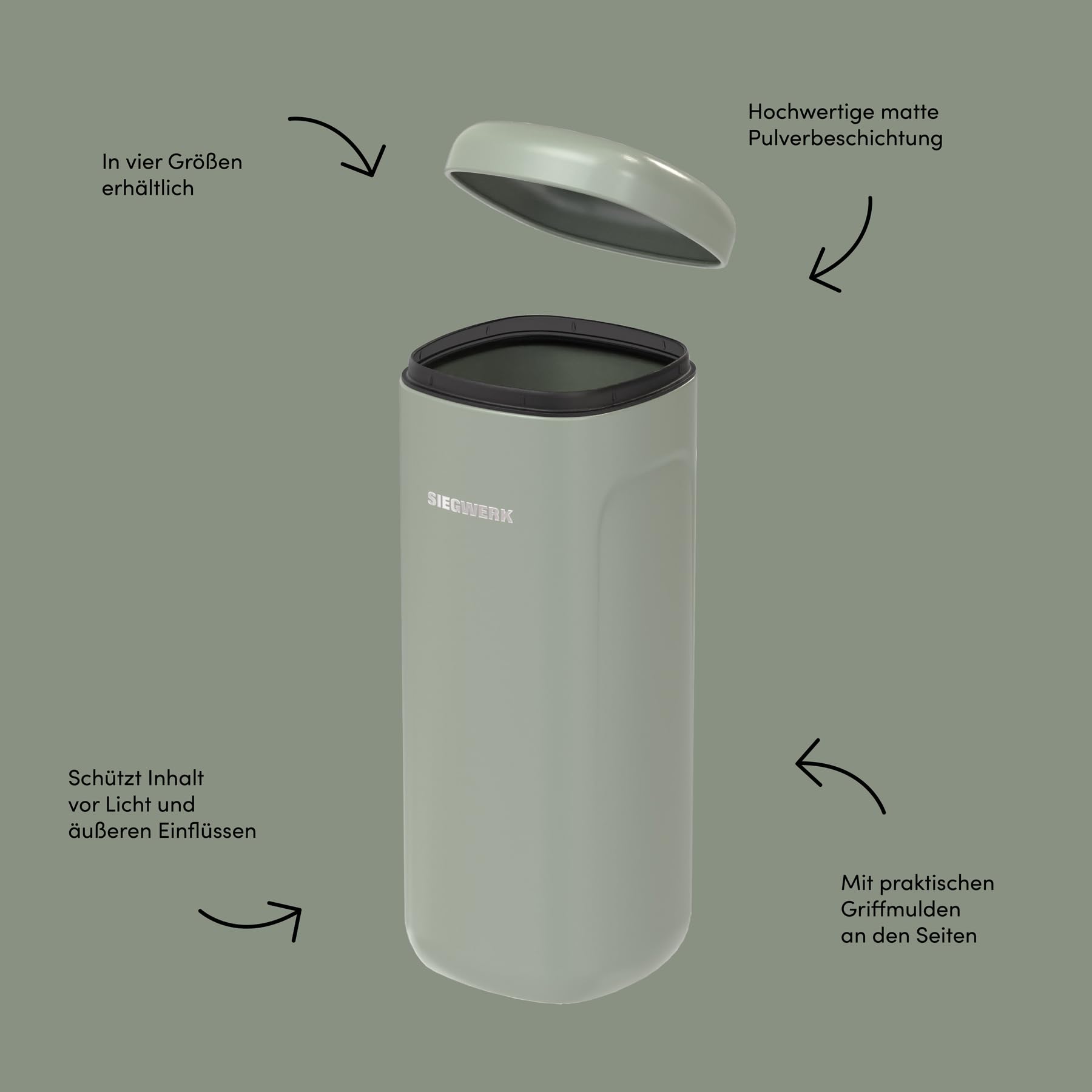Vorratsdose CUBO XL - 2,55 l - Metall - vielseitig einsetzbar - mit Griffmulden an den Seiten - kombinierbar - grün