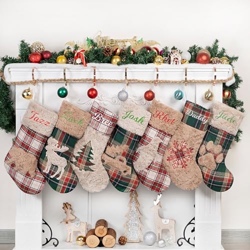 LUBOT-New-Personalized-Christmas-Stockings-20inch-Red-Green-Plush-Plaid-Mix-Match-Cotton-Classic-Rustic-Farmhouse-Country-Fireplace-Hanging-Xmas-Stocking-for-Family-Holiday-Season-Decor LUBOT New Personalized Christmas Stockings 20inch Red Green Plush Plaid Mix Match Cotton Classic Rustic Farmhouse Country Fireplace Hanging Xmas Stocking for Family Holiday Season Decor