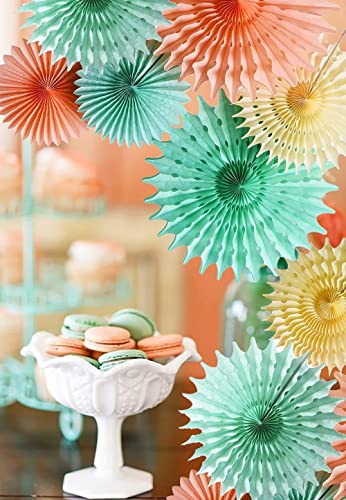 Mint Peach Baby Shower Decorations/Mint Peach Birthday Party Decorations 7Pcs Tissue Paper Fan Flower/Mint Peach Wedding Bridal Shower/Bachelorette Party Decorations #TOP5