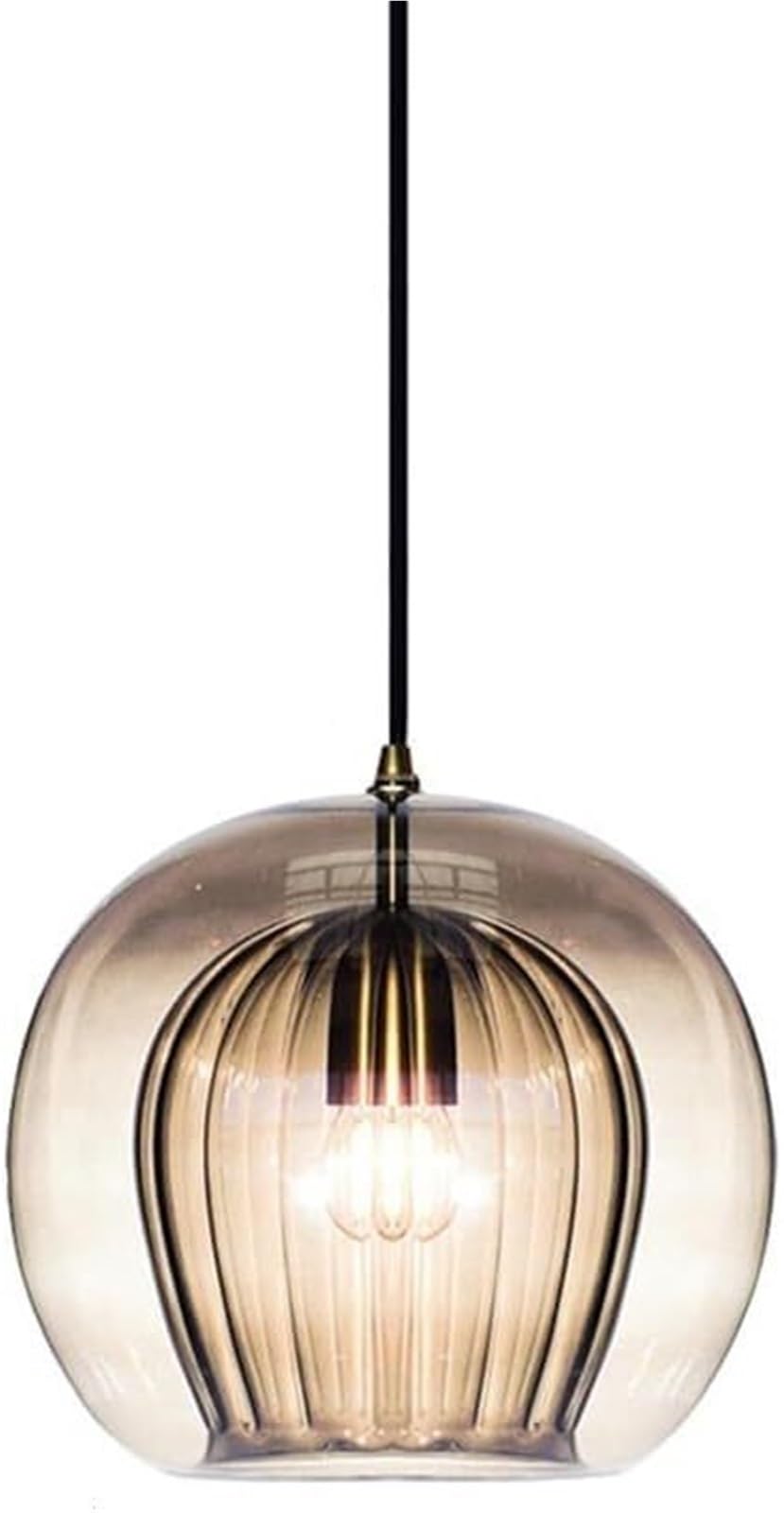 Hand Blown Glass Pendant Lights Kitchen Island Double Sphere Ball Amber Clear Glass Farmhouse Ceiling Hanging Lamp Industrial Chandelier For Dining Room Table Bedroom Entrance Hallway(Amber,20CM)