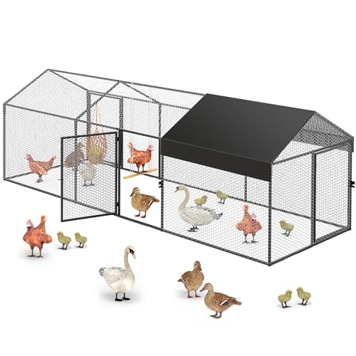 Large Metal Chicken Coop 120' L×40' W×40' H Heavy Duty Chicken Run Hen House with Waterproof Anti-UV Cover for Outdoor Chicken Pens with Chicken Swing