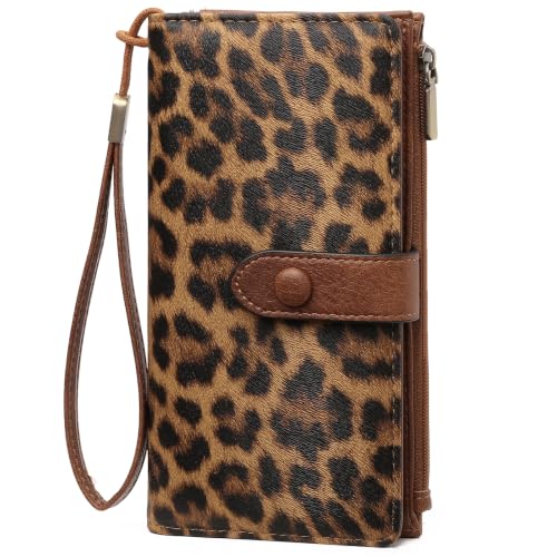 Image of GOIACII Womens Wallets Large Capacity Credit Card Holder RFID Blocking Leather Wallet Wristlet Ladies Clutch Purse Leopard Print