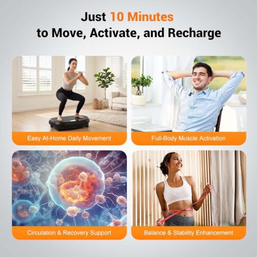 Image of Homesy Vibration Plate Exercise Machine for Lymphatic Drainage | Includes Resistance Bands and Remote, LED display, Anti-slip Suction Cups, Fat Burning, Compact for Home Workouts