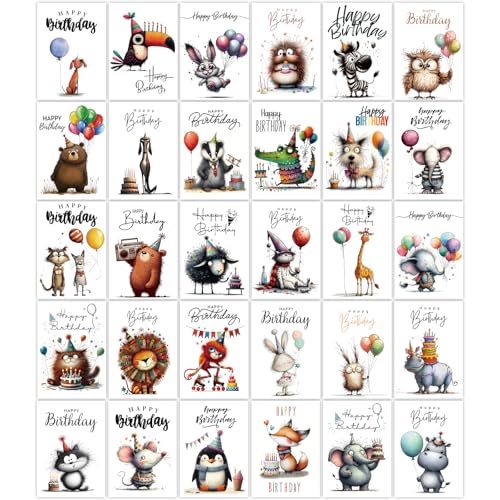 YianHien Birthday Cards 30 Unique Animals Birthday Cards Multipack