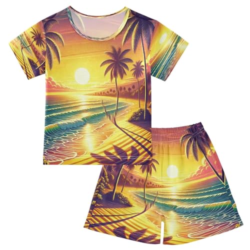 Tropical Beach Summer Yellow Pajama Set Short Sleeve Summer Pajamas Sleepwear Nightwear Set Cotton 5Y