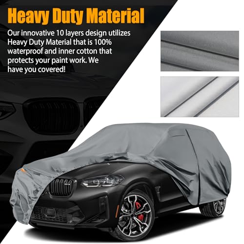 Image of Waterproof Premium Car Covers Replace for 2010-2025 BMW X3 /X4 M, 10 Layers Heavy Duty with Cotton Liner All Weather Car Cover with Zipper Door, Windproof Bands for Snow Rain Dust Protection