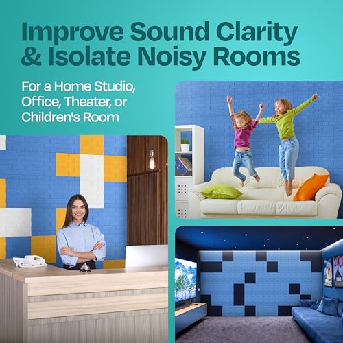 Ekkogo Acoustic Panels 18-Pack Soundproof Wall Panels 12"X12"X0.4" Brick Style Sound Panels Premium Sound Dampening Panels Easy Self Adhesive Installation - [Grand Blue] - Thumbnail 7