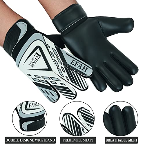 Efah Sports Soccer Goalkeeper Gloves For Kids Boys Children Youth Football Goalkeeping Goalie Glove With Strong Grip Palms (Size 4 Suitable For 6 To 9 Years Old, Grey/White) #TOP1