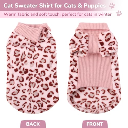 SUNFURA-Leopard-Print-Sphynx-Cat-Sweater-Turtleneck-Cat-Sweaters-for-Cats-Only-Kitten-Winter-Coat-Fleece-Pullover-with-Sleeves-for-Hairless-Cats-Soft-Stretchy-Cat-Pajamas-Clothes-Pink-M