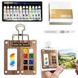 Mini Watercolor Travel Set, 12/24 Color Pocket Painting Kit with Wooden Palette, Watercolor Sketchbook & Pen, All-in-One Portable Art Supplies for Artists & Travel Journaling