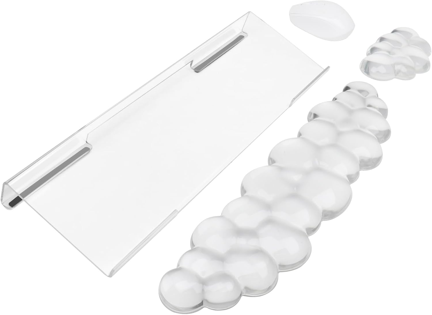 Acrylic Transparent Computer Keyboard Stand with Gel Cloud Keyboard and Mouse Wrist Rest, Ergonomic Tilting 3-in-1 Set, Relieves Painful Typing, for Office/Computer/Laptop/Gaming