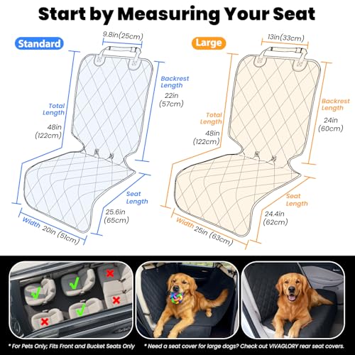 VIVAGLORY Auto-Vordersitzbezug für Hund, Kein Klappendesign mit Rutschfester Rückseite für die meisten Autos, Gesteppter & Gepolsterter & Strapazierfähig Hundesitzbezug, Schwarz S